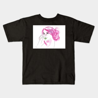 Girl With A Messy Bun - Pink Palette Kids T-Shirt